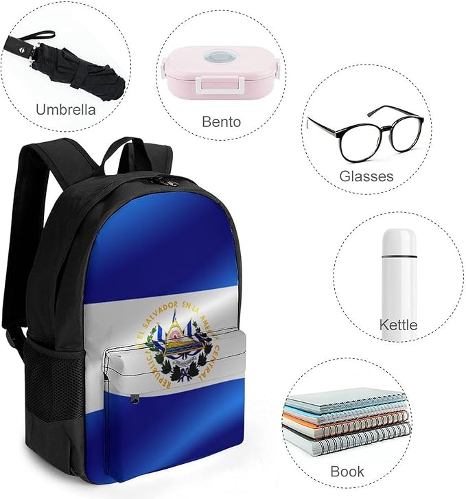 Lightweight Daypack for Camping Business Walking Cycling, Large Capacity Anti-Theft Multipurpose Bookbag, Flag Of El Salvador Gym Outdoor Hiking Backpack