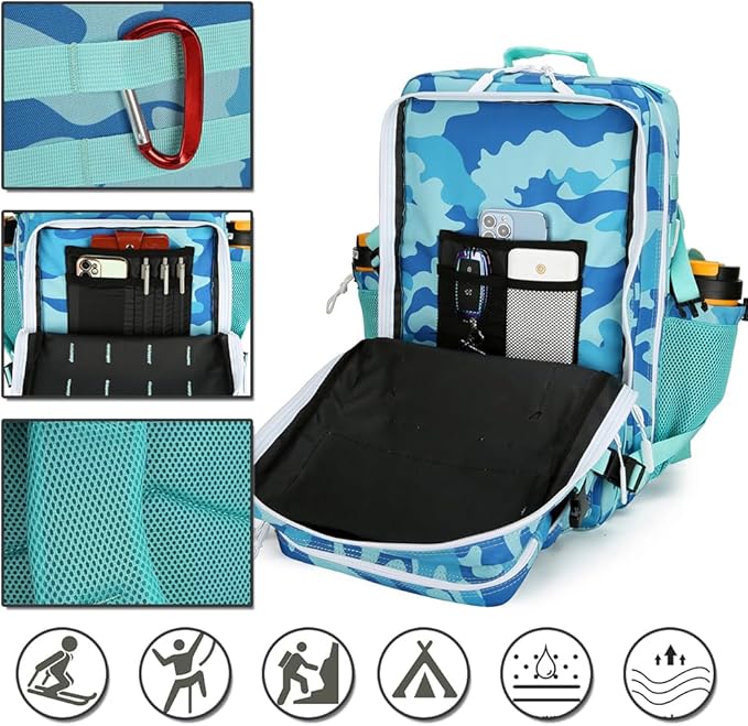 45L Military Tactical Backpacks 3 Days Assault Pack Bag Fitness Rucksack 3 Day Bug Out Bag Hiking Treeking Molle Daypack (Blue CP)