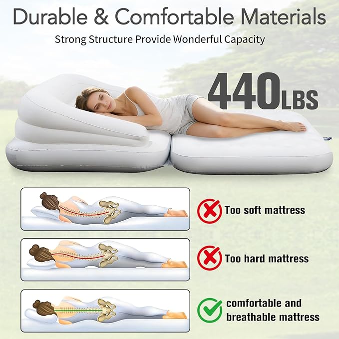 Full Size Inflatable Sofa Bed with Air Pump,2-in-1 Portable Blow-Up Air Couch,Inflatable Couch Bed and Folding Air Mattress for Home,Camping,and Guests