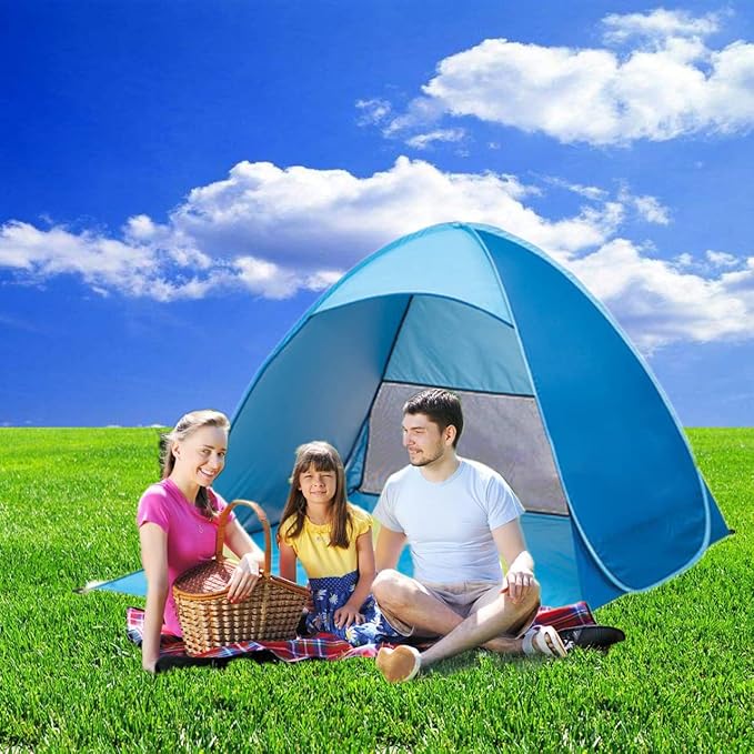 Pop Up Beach Tent –for 2-3 Person UPF 50+ UV Sun Protection Beach Shade Tent Pop Up Sun Shelter with Carry Bag and Stakes for Beach, Park, Camping (Large)