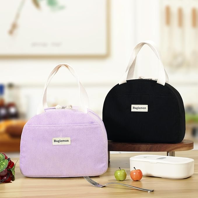 Lunch Bag for Women Men Cute Corduroy Lunch Tote Bags Reusable Insulated Lunch Box Large Capacity Reusable Insulated Cooler for Work/Picnic/Travel