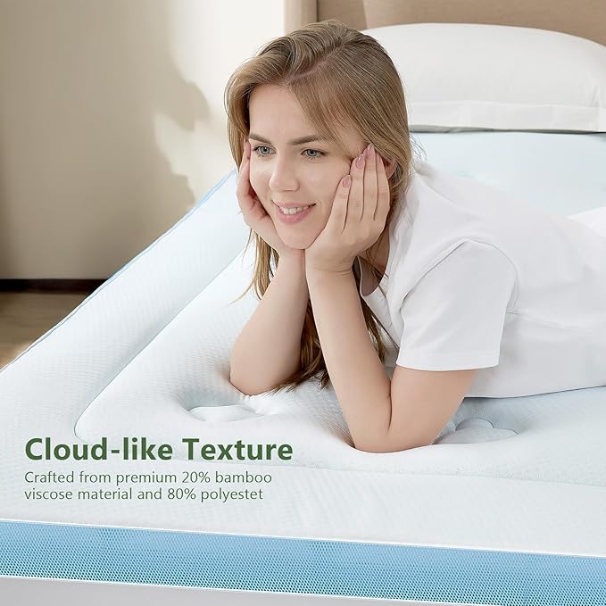 Hansleep Full Size Memory Foam Mattress Pad Topper, Full Foam Mattress Topper Viscose Derived from Bamboo, Full Bed Mattress Pad Cover for Back Pain Relief, 54" x75", White
