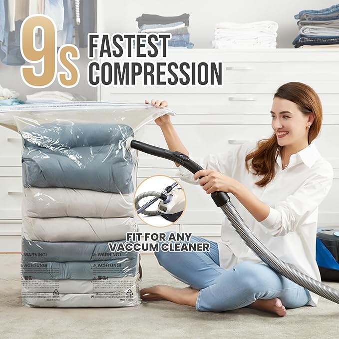 TAILI 6 Pack Vacuum Storage Bags, Jumbo Cube (31x40x15 Inch), Extra Large Vacuum Seal Bags for Clothing, Comforters, Blankets, Pillow, Bedding, Closet Organization Space Saving, Cream