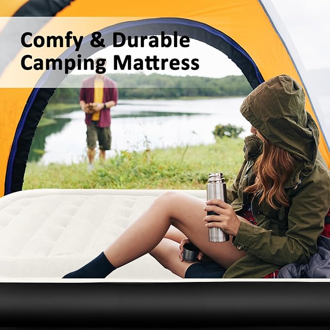 Air Mattress Queen with Built in Pump, 18" Elevated Inflatable Blow Up Mattress with Self-Inflation/Deflation, Soft Flocked Top Air Bed for Guest, Home,Camping, 80x60x18in, Charcoal Black