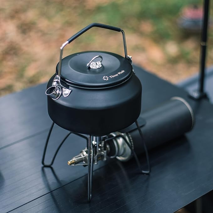 Thous Winds 1L Camping Kettle, Portable Camp Tea Coffee Pot, Lightweight Stainless Steel Teapot, Fast Heating Boiling Water, for Outdoor Campfire Hiking Camping Picnic