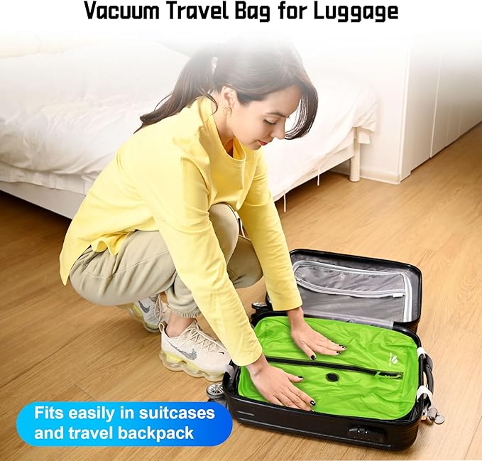 Zurligi Travel Vacuum Bags with Shoulder Strap & Mini Pump – IPX8 Waterproof Vacuum Seal Reusable 39L Carry-On Compression Bags for Clothes, Suitcase & Luggage(2-Pack, Green)