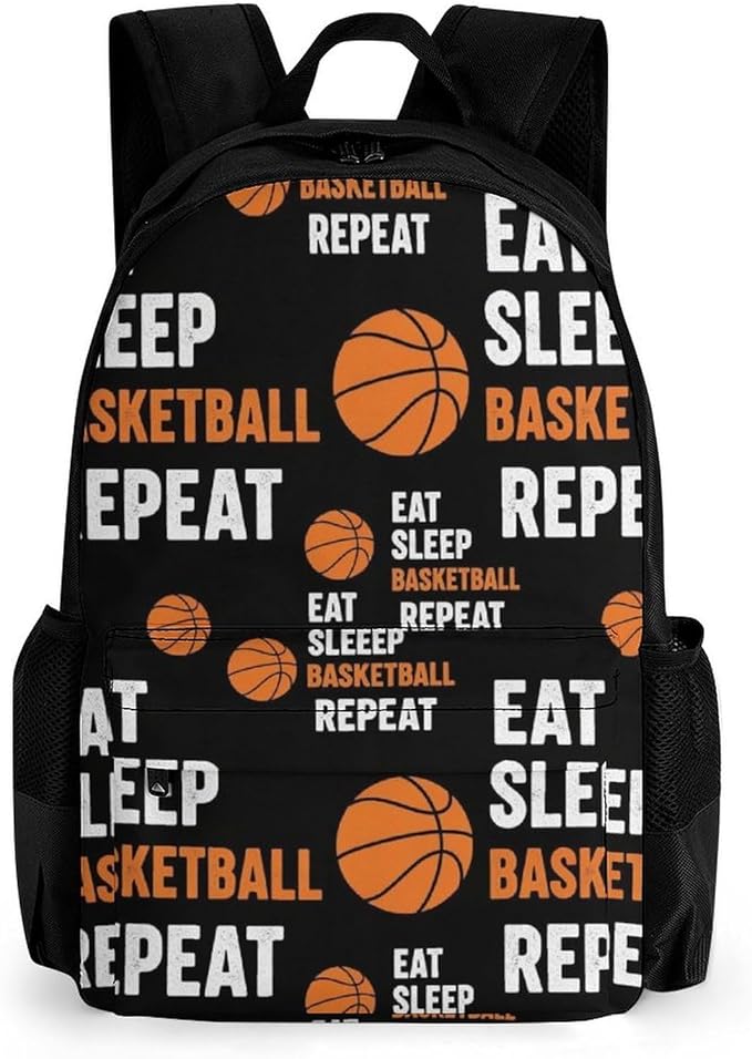 Casual College Daypack Eat Sleep Basketball Repeat Multipurpose Business Travel with Large Capacity Rucksack for Men Women