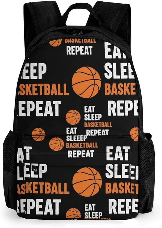 Casual College Daypack Eat Sleep Basketball Repeat Multipurpose Business Travel with Large Capacity Rucksack for Men Women