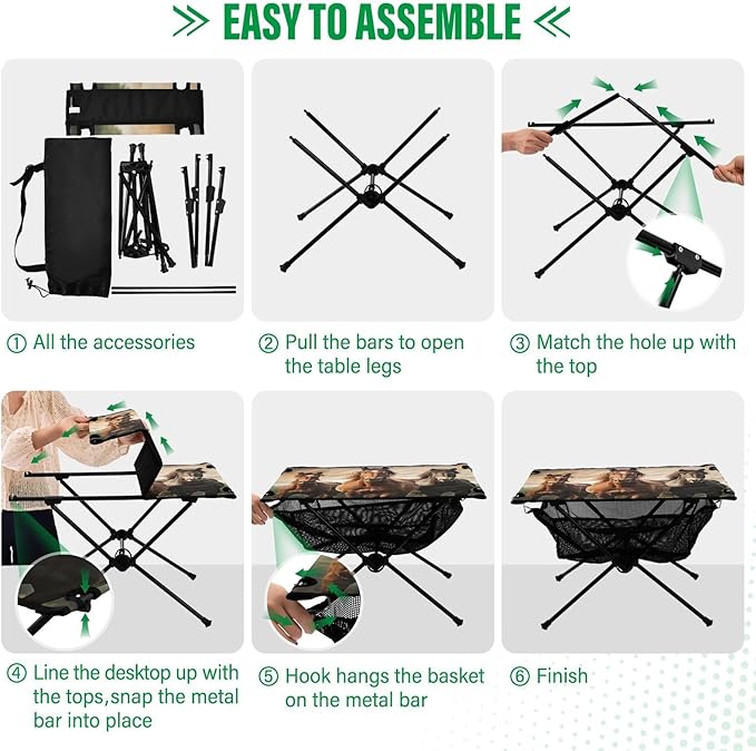 Horse Portable Folding Camping Table, Compact Lightweight Beach Table with Carrying Bag for Outdoor Picnics, BBQs, Camp