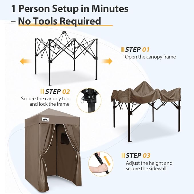 EAGLE PEAK EAGLE PEAK Flex Ultra Compact Pop-up Canopy, Sun Shelter, Changing Room, Portable Privacy Canopy Cabana, 4x4ft Canopy Tent, for Pool, Fashion Photoshoots, or Camping Brown
