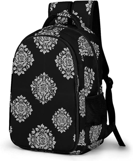 Business Travel Laptop Backpack Black Rose Art, Anti Theft Water Resistant Computer Bag with Compartment for Men Women