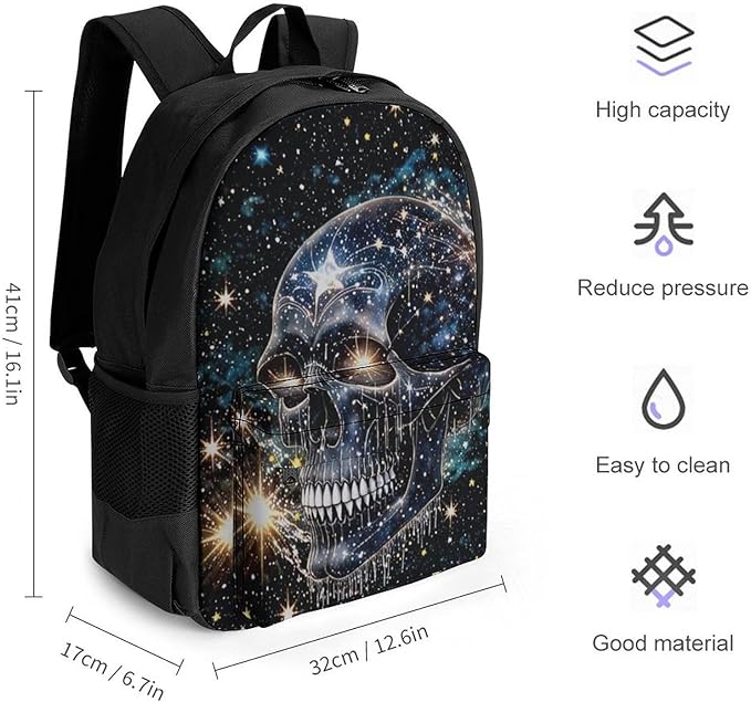 Shoulder Book Bags Polyester Multipurpose Anti-Theft Magical Machine Skull Art Carry On Bag Large Capacity Travel Hiking Camping Rucksack