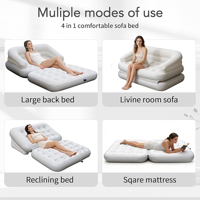 Full Size Inflatable Sofa Bed with Air Pump,2-in-1 Portable Blow-Up Air Couch,Inflatable Couch Bed and Folding Air Mattress for Home,Camping,and Guests