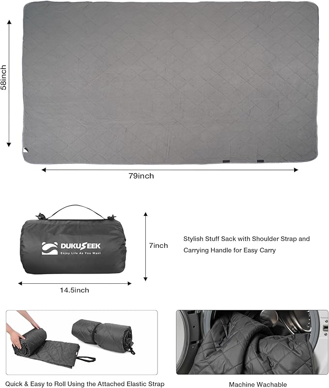 DUKUSEEK Large Waterproof Camping Blanket, Cold Weather Warm Fleece Blankets Windproof Triple Layers for Stadium,Camping, Concerts, Car, Dog