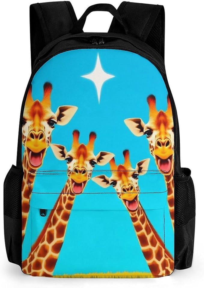 Supdreamc Polyester Daypack Backpack for Trekking Picnic Walking Cycling, Large Capacity Anti-Theft Multipurpose Shoulder Bag, Giraffe Selfie Casual Daypack