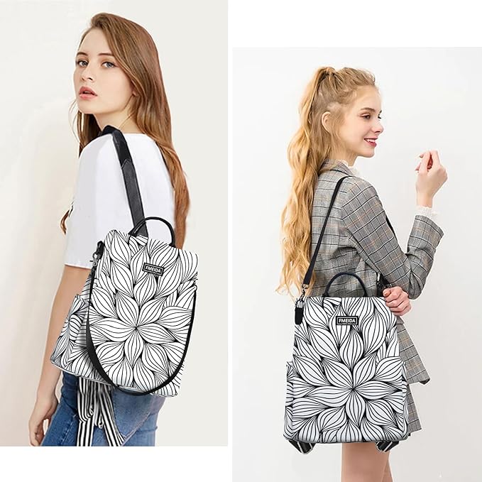 Fmeida Backpack Purse for Women Travel Anti Theft Backpack with Back Zipper Opening Waterptoof Daypack White