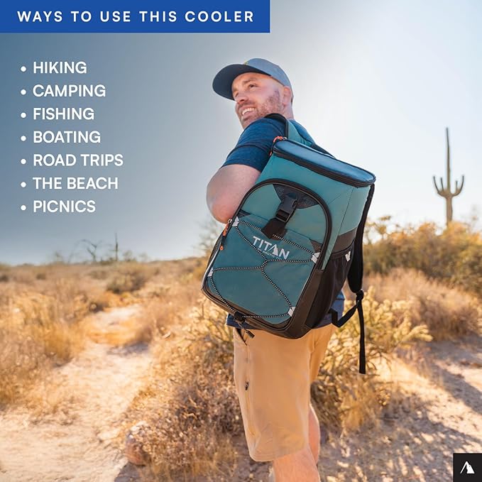 Titan by Arctic Zone Backpack Cooler, Insulated Soft Sided Bag with Leak Proof Lining and Padded Straps, for Lunch, Picnic, and Travel, 24 Can Capacity