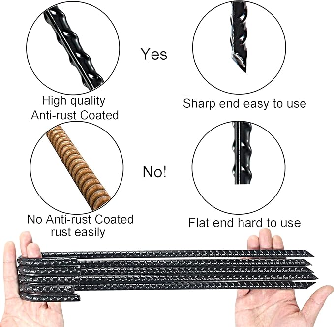 16 Inch J Hook Rebar Stakes Heavy Duty Metal Stakes for Ground Barrel Soil Tent Swing Set Fence Stakes Steel Anchors Anti-Rust Landscape Fabric Stakes (30)