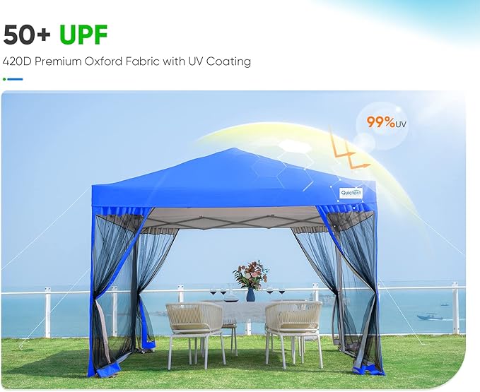 Quictent 10'x10' Easy Pop up Canopy Tent with Netting Screened, Outdoor Instant Portable Gazebo Screen House Room Tent -Fully Sealed, Waterproof & Roller Bag Included (Royal Blue)