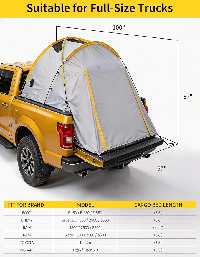 Truck Bed Tent with Awning Pickup Truck Tent for 5–8.2 ft Bed Waterproof PU3000 Oxford Camping Tent Portable Truck Camper for Chevy Silverado 1500 F150 Ram 1500