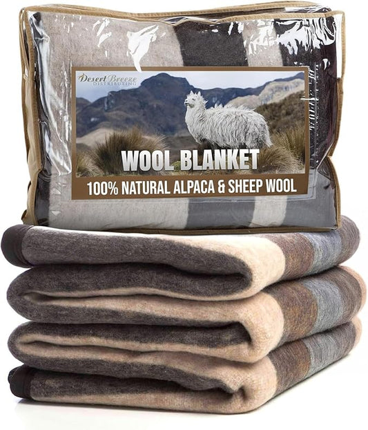 Natural Alpaca & Sheep Wool Blanket – Twin Size – Heavyweight Warmth, Thick, Breathable, Natural Texture & Scent, 63 x 84 Inches, 4.2 lbs – Made in Peru
