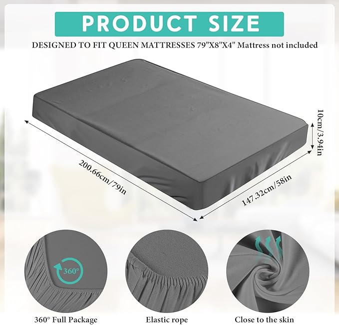 Breling Fitted Sheet (Sheet Only) Compatible with Milliard Trifold Mattress Folding Mattress Fitted Microfiber Bedclothes for Camp Bunk Rvs Bed(Dark Gray,2 Pcs,Queen,4'')