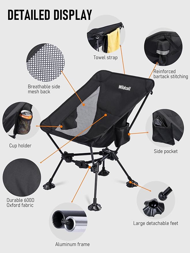 WildCall Lightweight Folding Camping Chair Compact Beach Chair with Anti-Sinking Large Feet