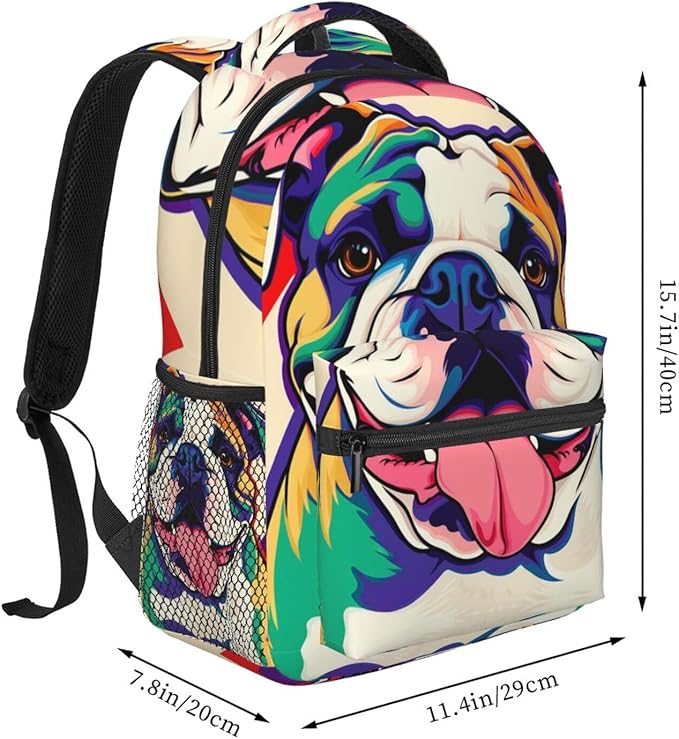 Rucksack Multipurpose Anti-Theft Big Capacity Shoulder Bag, Colorful Pit Bull Dog Art Travel Hiking Camping Rucksack With Side Pockets