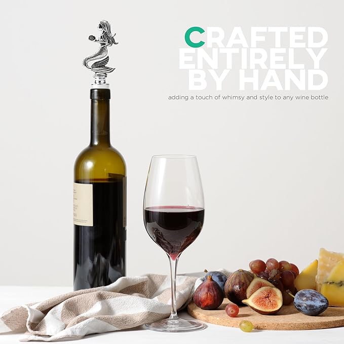 Homestia Wine Stoppers for Wine Bottles, Mermaid Wine Beverage Bottle Stopper, Stainless Steel Reusable Wine Corks with Silicone Seal, Bottle Cover Leak proof Keep Fresh