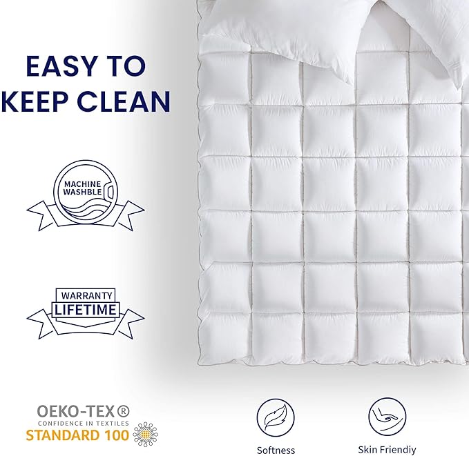 SLEEP ZONE Twin XL Cotton Mattress Topper, Ultra Fluffy Soft Mattress Pad Pillowtop Cooling Mattress Cover Fits 8-21 inch Deep Pocket, White