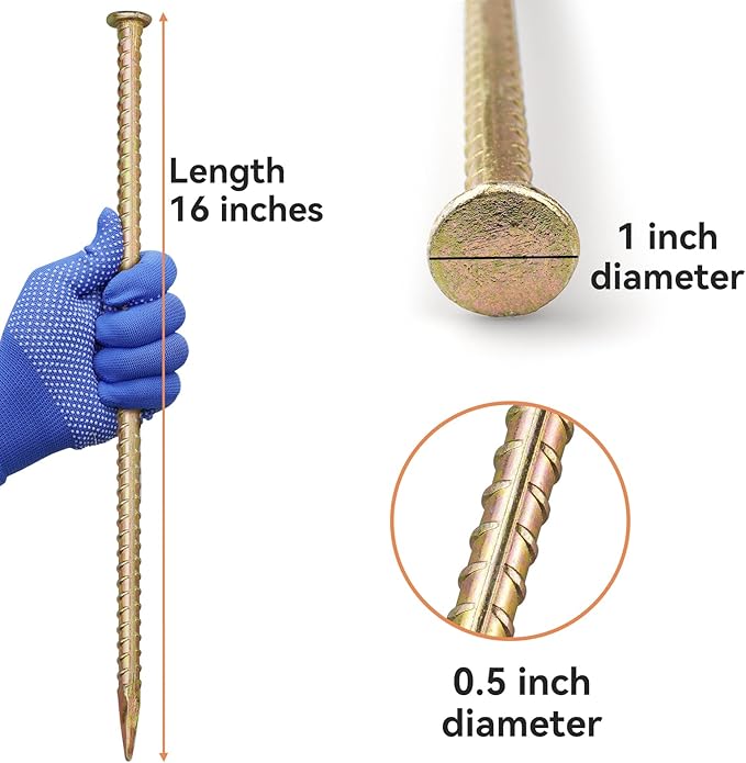 16 Inch Rebar Stakes - 1/2 Inch Diameter Galvanized Steel Ground Anchors - Heavy Duty Plant Support Garden Stake for Speed Bump, Wheel Stop, Tent (20 Pack)