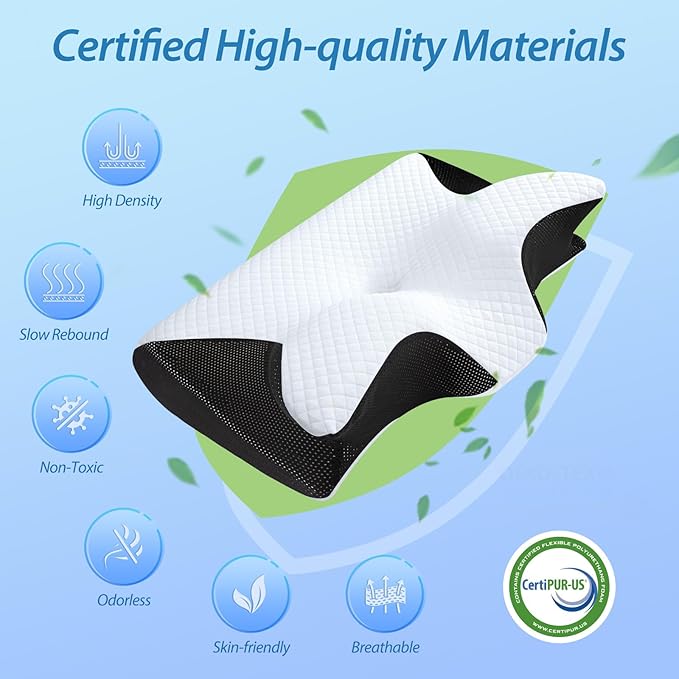 HOMCA Memory Foam Cervical Pillow, 2 in 1 Ergonomic Contour Orthopedic Pillow for Neck Pain, Contoured Support Pillows for Side Back Stomach Sleepers