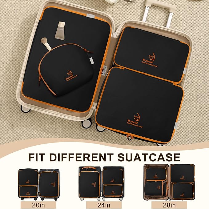 Packing Cubes for Travel, Various Sizes Luggage Organizer Bags Travel Cubes with Double Zipper, Durable Space Saver Bags Travel Essentials (5 Set, Black)