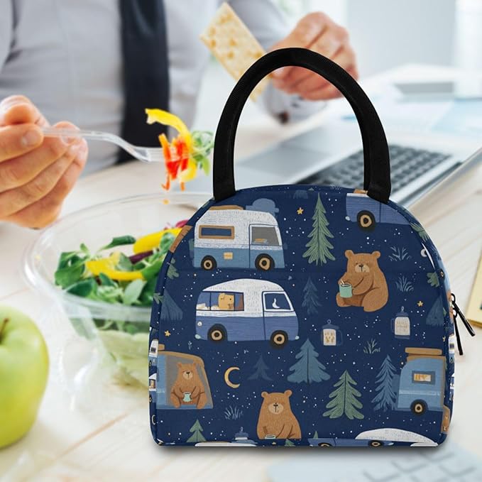 Kcldeci Kids Lunch Bag Insulated Lunch Box for Boys Girls Cute Camper Bear Reusable Toddler Leak-proof Lunchbox for School and Daycare