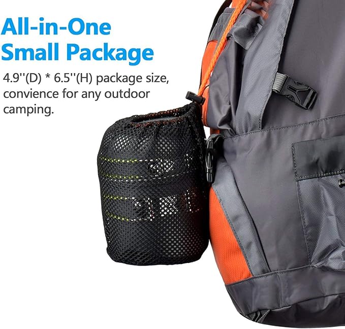 Peidesi Camping Cookware Mess Kit, Portable Camp Stove Pots and Pans Set, Carabiner, Folding Knife, Fork Spoon Kit, Carry Mesh Bag, for Backpacking