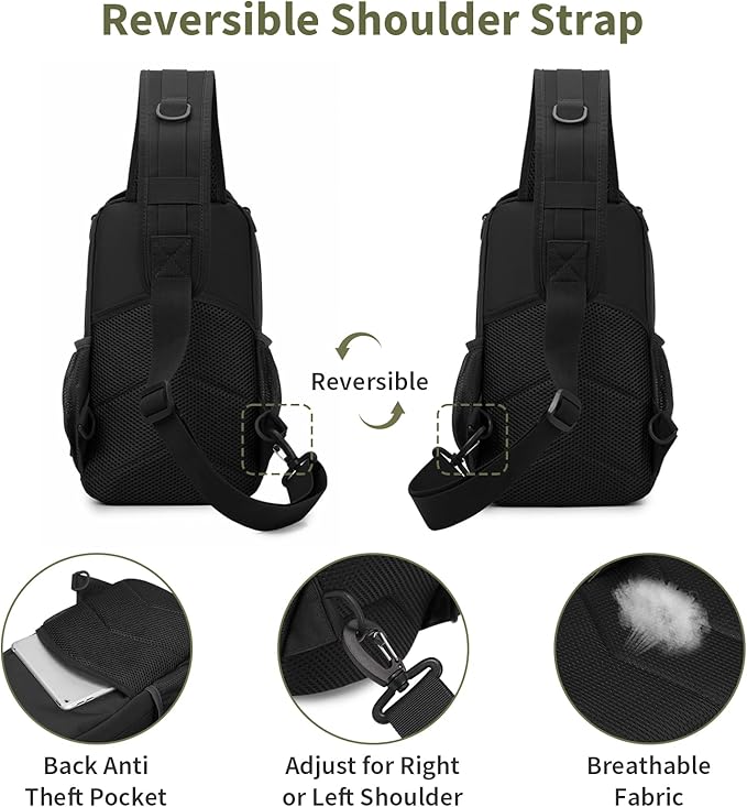 CamGo Small Tactical Sling Bag Black Military One Strap Crossbody Fishing Shoulder Pack Molle Backpack for Sport Daily