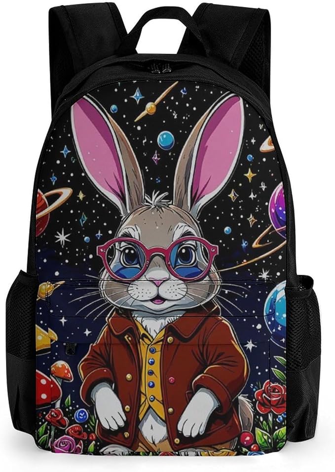 Rucksacks Lightweight Multipurpose Anti-Theft Psychedelic Rabbit Space Mushroom Art Shoulder Bag Big Capacity Traveling Camping Backpack With Side Pockets