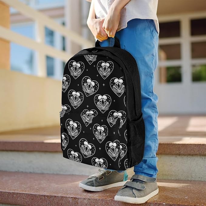 Supdreamc Men Women Lightweight Black White Love Kiss Skull Skeleton Casual Daypack Big Capacity Bookbag With Padded Straps for Gym Travel Walking Cycling