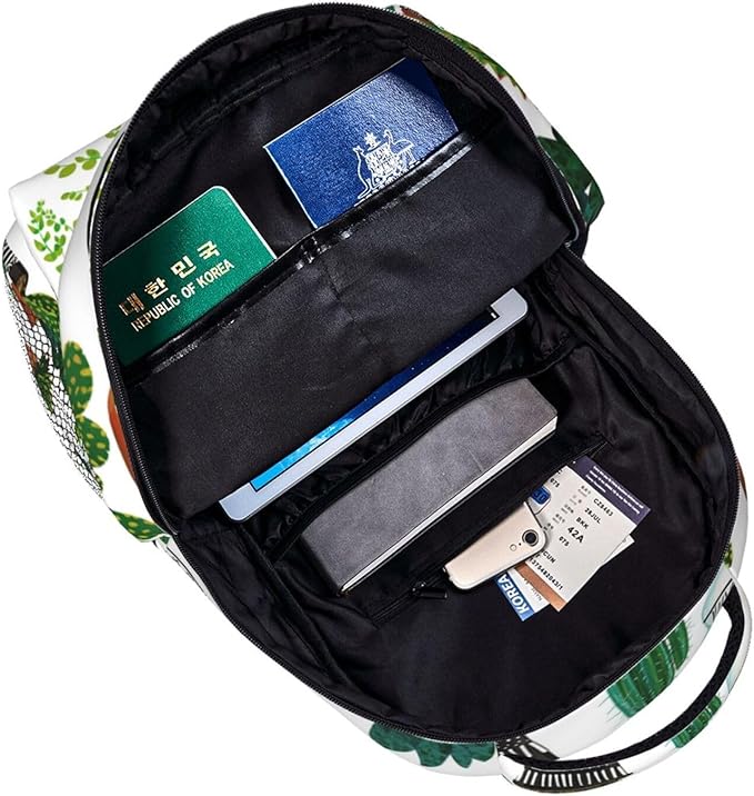 Daypack Backpack Anti-Theft Multipurpose Big Capacity Bookbag, Green Cactus Art Business Computer Bag With Side Pockets