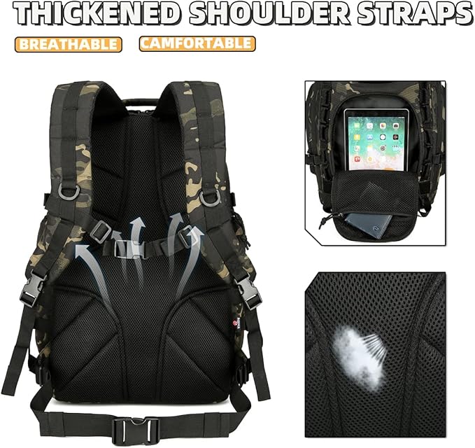 25L/45L Tactical Backpack Military Tactical Backpack Heavy Duty Molle Assault Pack for Work Gym Outdoors (2.0 45L-black camo, Large)