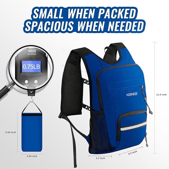 10L Small Hiking Backpack For Women Men, Lightweight Travel Packable Back Pack, Foldable Camping Hiking Daypack With Vest-style and Touchscreen Phone Pocket (Navy Blue)