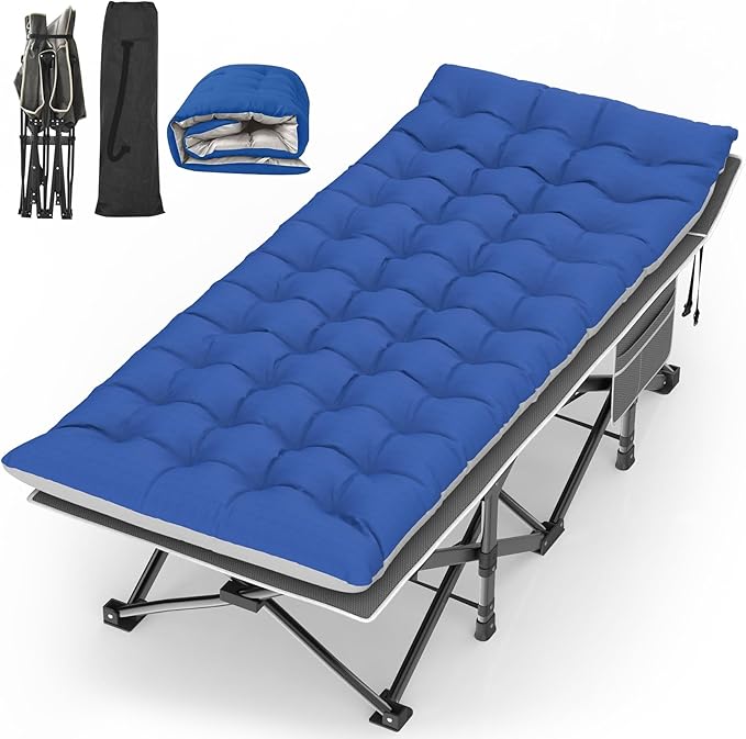 Suteck Camping Cot, 32In XXL Folding Camping Cot Heavy Duty Sleeping Bed for Adults 1200D Double Layer Oxford Cots for Camping W/Pilllow Mattress Carry Bag for Home Office Nap Beach Travel, 900LBS