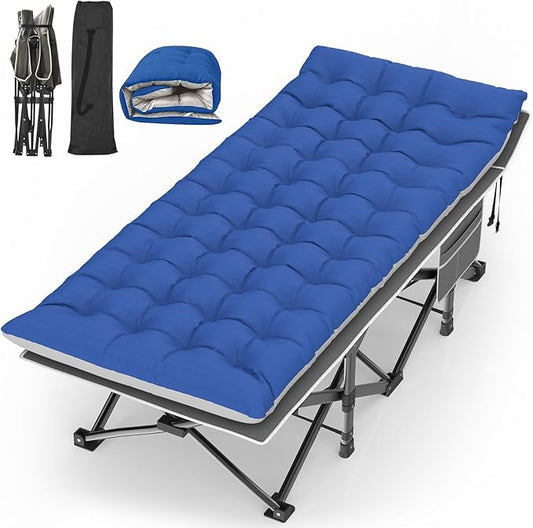 Suteck Camping Cot, 32In XXL Folding Camping Cot Heavy Duty Sleeping Bed for Adults 1200D Double Layer Oxford Cots for Camping W/Pilllow Mattress Carry Bag for Home Office Nap Beach Travel, 900LBS