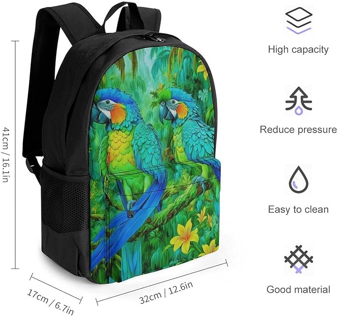 Supdreamc Adults Lightweight Parrots Spirit Art Rucksacks Large Capacity Bookbag With Adjustable Shoulder Straps for Trekking Outdoors Bicycle