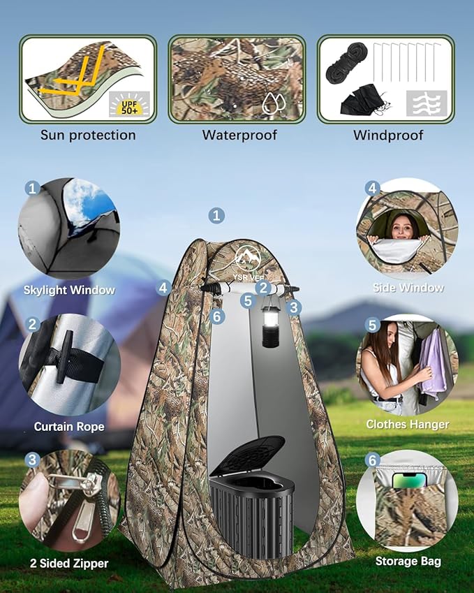 Camping Toilet with Pop-Up Privacy Tent and Liquid Waste Gel, Portable Toilet for Camping with Large Tent, Ergonomic Potty Provides Enhanced Comfort, Suitable for All Ages