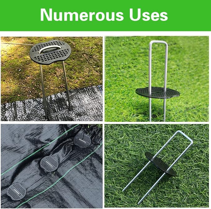 Bakulyor 200pcs Garden Staples Plastic Buffer Washer, Landscape Staple Stakes Gaskets, Yard Pins Gasket for Weed Barrier Fabric, They Keep The Barrier from Ripping & Create a Sturdier Hold - Black