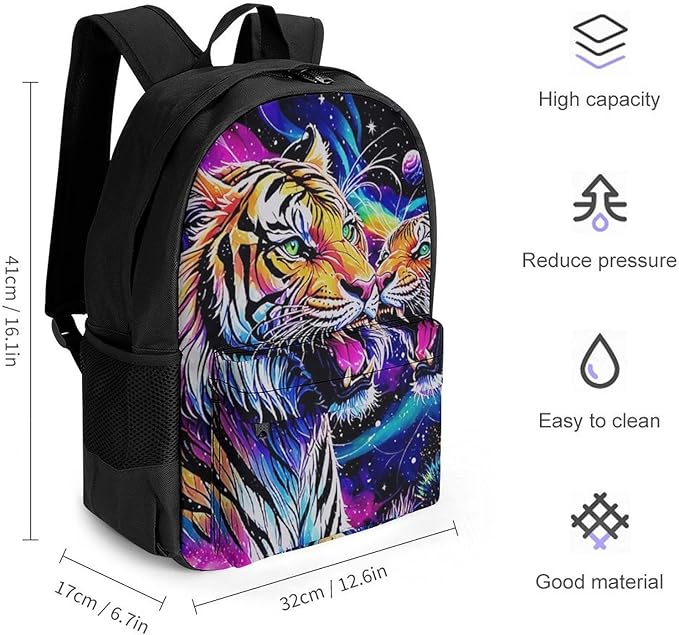 Supdreamc Rucksack Multipurpose Anti-Theft Big Capacity Shoulder Bag, Cool Tiger Universe Surreal Style Art Travel Hiking Camping Rucksack With Side Pockets