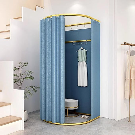 Clothing Store Fitting Room with Shading Curtain, Portable Temporary Mobile Privacy Protection Dressing Room, Foldable Mall Simple Changing Room and Temporary Mobile Room, 200x100x95cm(Blue)