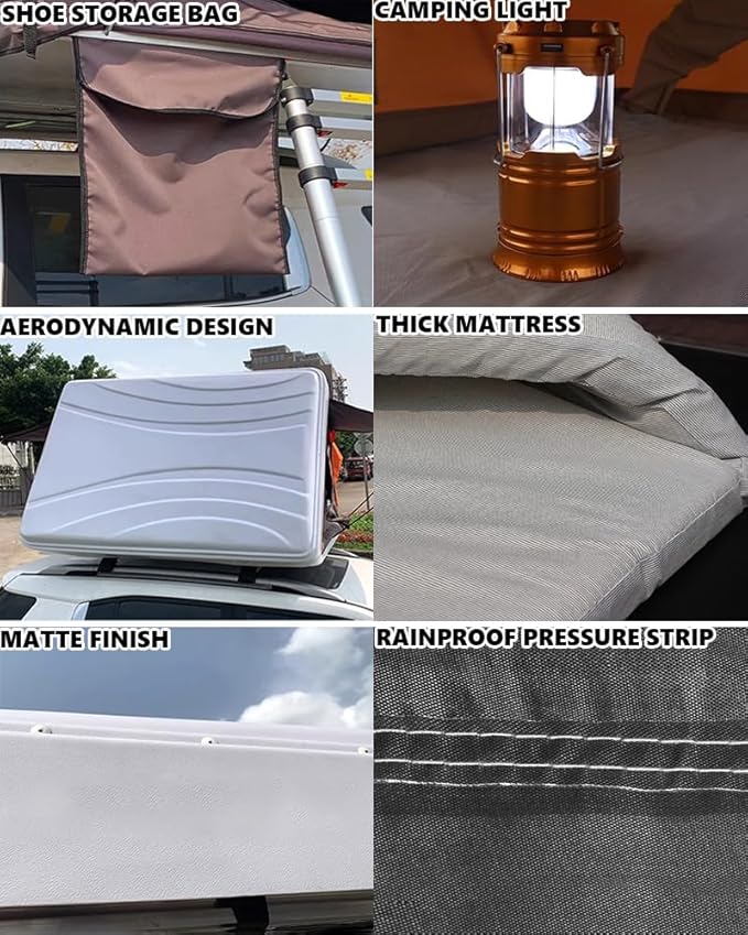 Auto Quick Pop Up Car Tent, SUV Roof Top Tents for Adults, Roomy Truck Van Trailer Tent, Camping Car Tent for 3-4 People, Family Hard Shell Out Door Rooftop Tent, Fast Opening