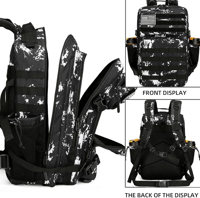 45L Military Tactical Backpacks 3 Days Assault Pack Bag Fitness Rucksack 3 Day Bug Out Bag Hiking Treeking Molle Daypack (Black Lightning)